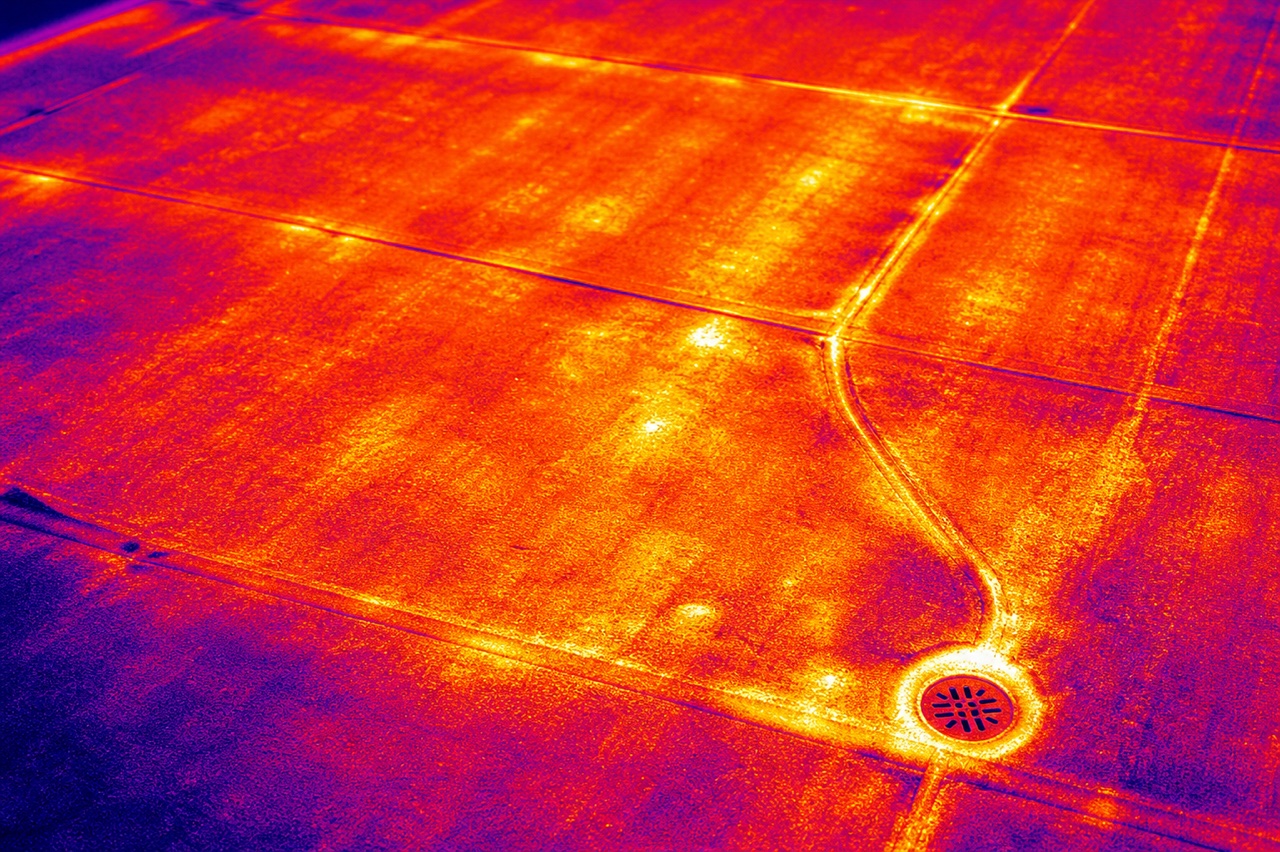 Symboliczna termografia gorącej powierzchni dachu papowego przed aplikacją